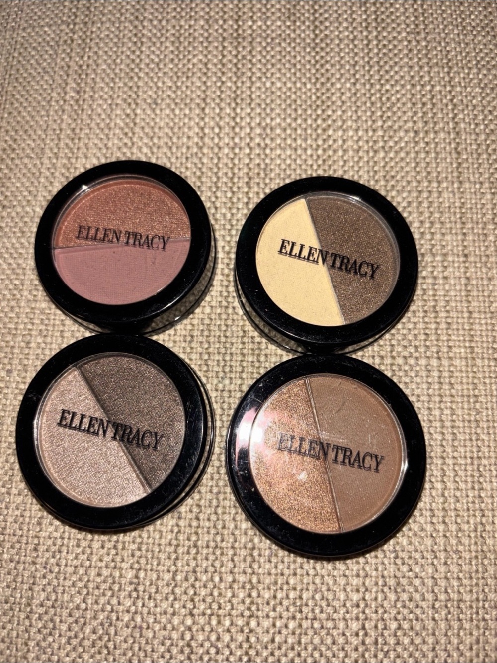 Lot of 4 Ellen Tracy Eyeshadow Duos in Brown, Bronze, Gold, Pink